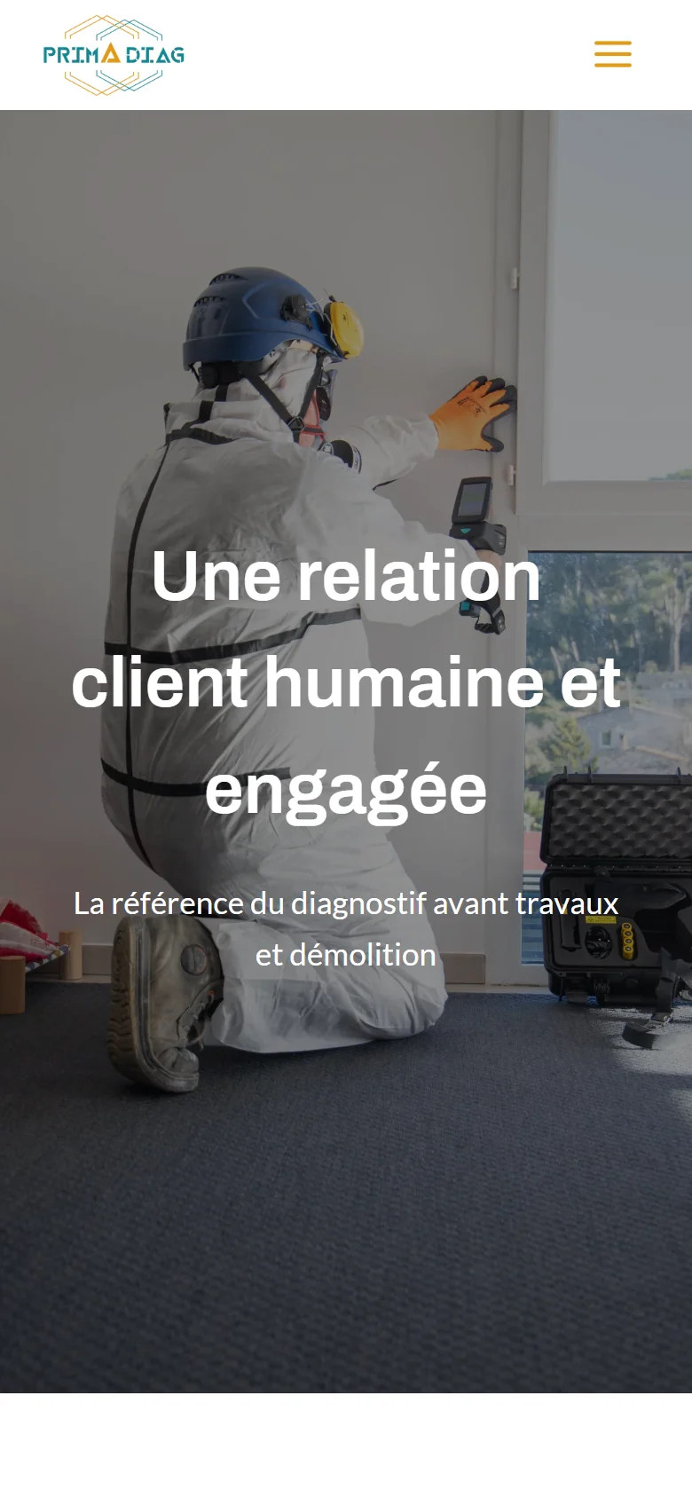 Page « Qui sommes-nous ? » de Prima Diag sur téléphone