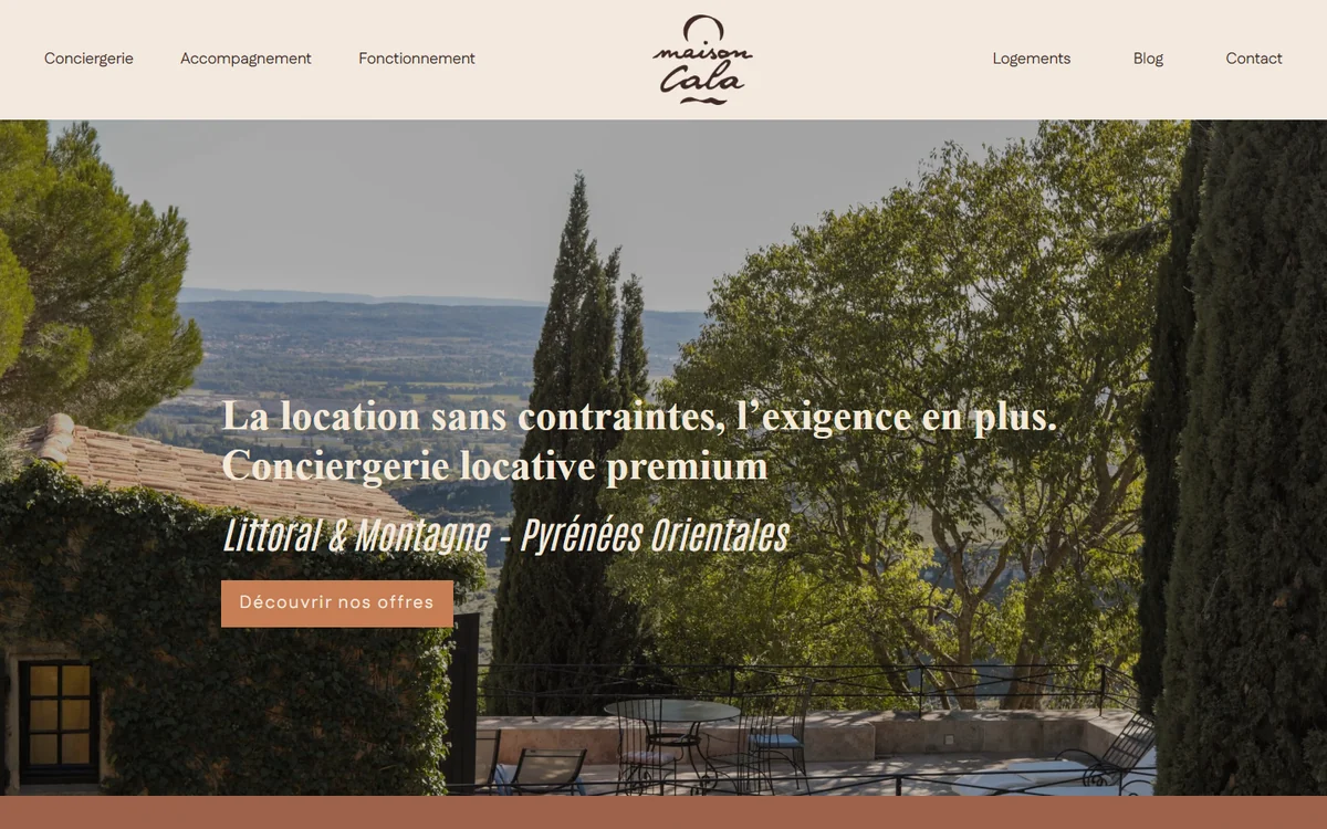 Accueil du site de Maison Cala sur ordinateur