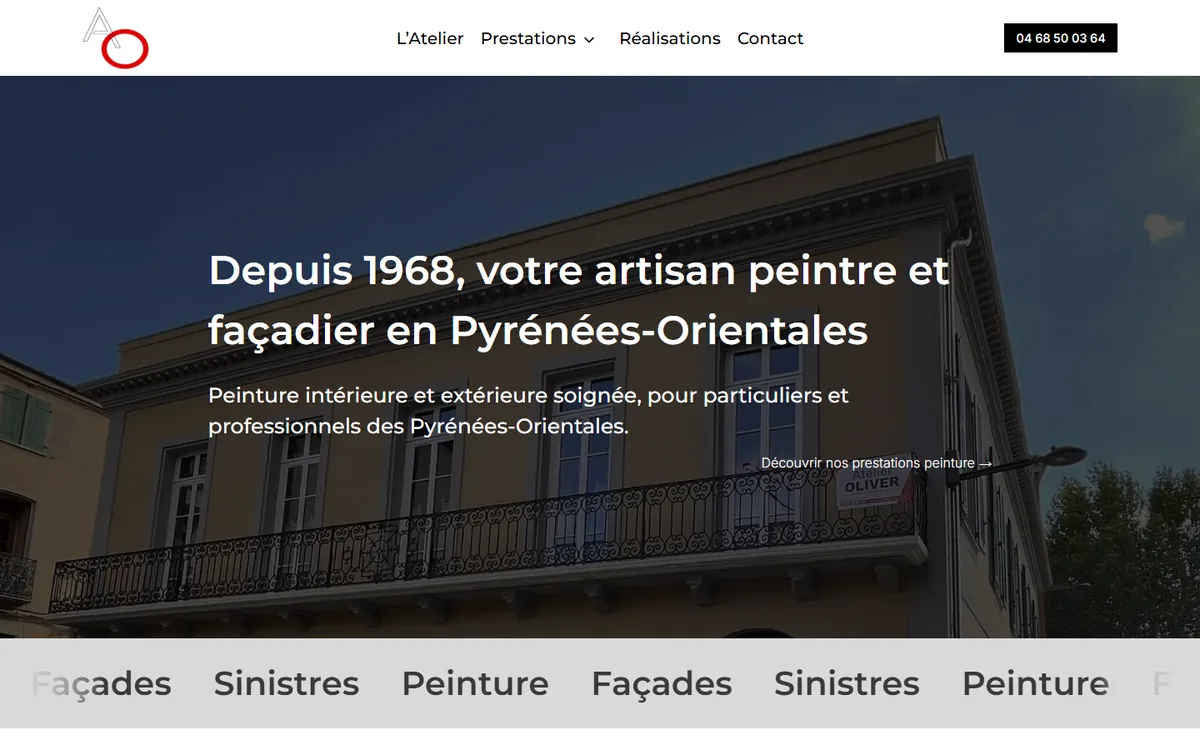 Accueil du site d'Atelier Oliver sur ordinateur