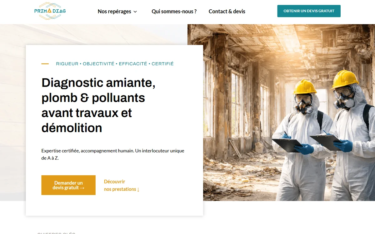 Accueil du site de Prima Diag sur ordinateur