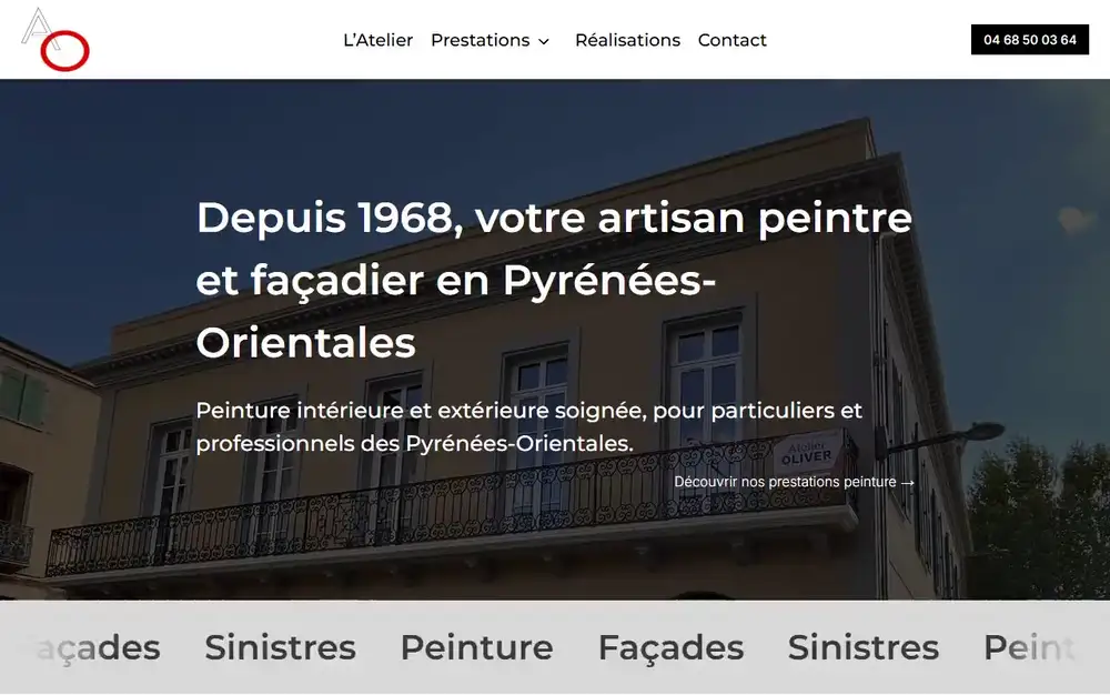 Défilement du site d'Atelier Oliver : accueil, l'atelier, façades