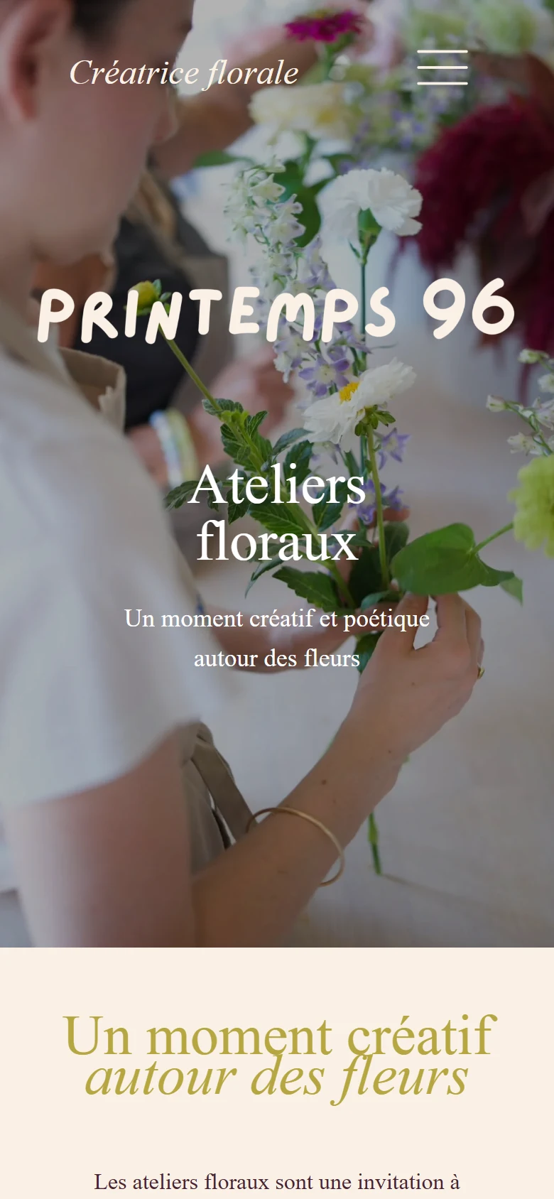 Page Ateliers floraux de Printemps 96 sur téléphone