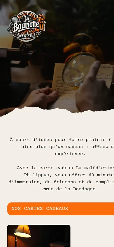 Page carte cadeau de La Bouriotte sur téléphone