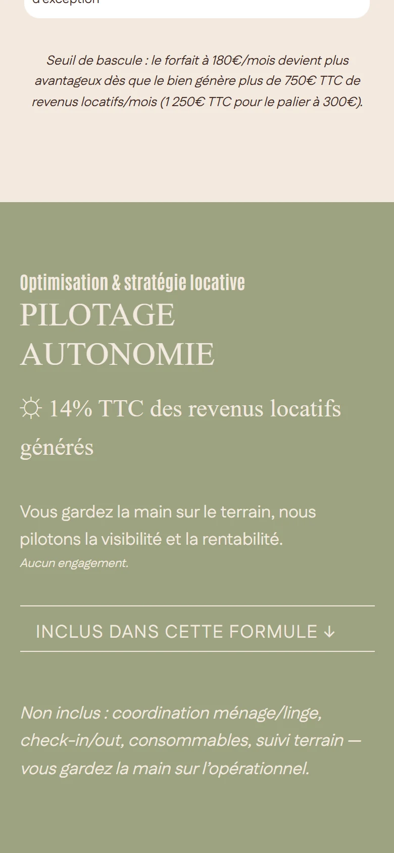 Page des offres de conciergerie sur téléphone