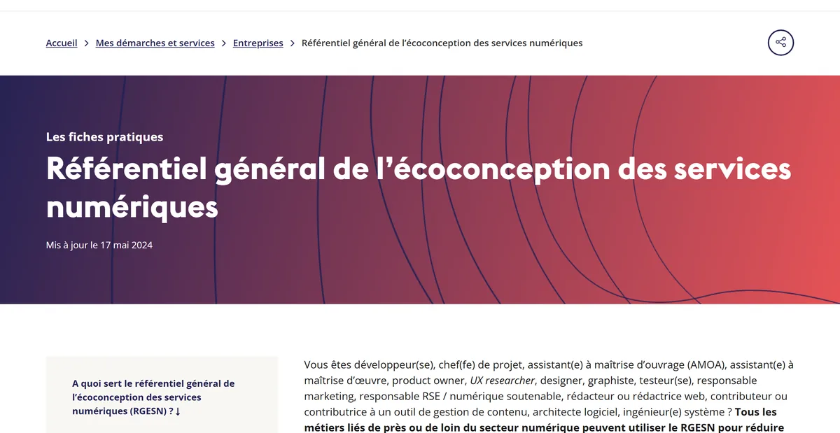 Fiche pratique de l'Arcep sur le référentiel d'écoconception des services numériques
