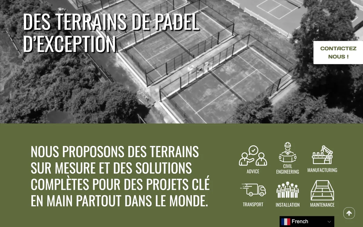 Accueil du site GetMyPadel sur ordinateur : « Des terrains de padel d'exception »