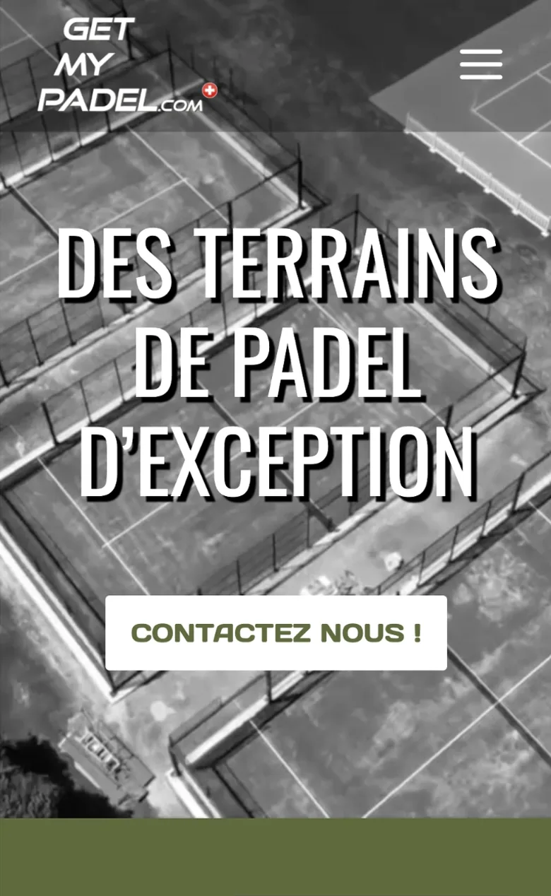 Accueil de GetMyPadel sur téléphone : « Des terrains de padel d'exception »