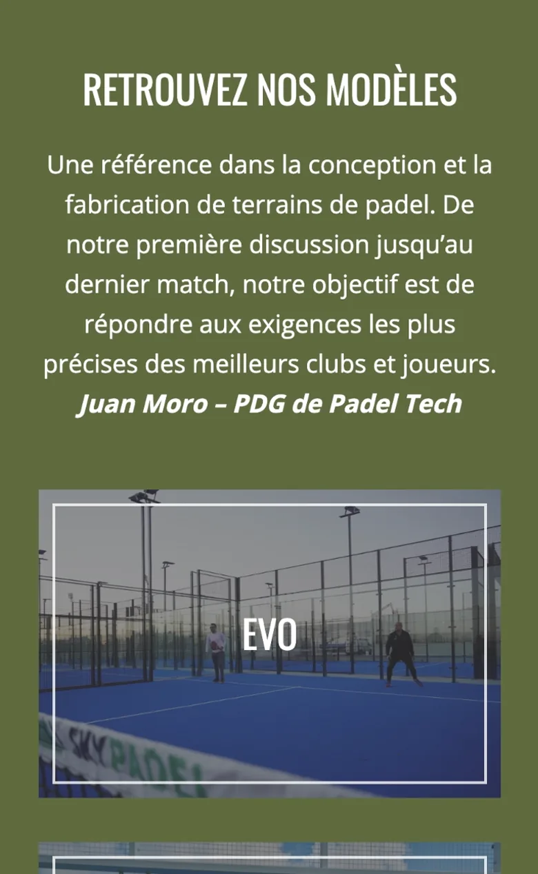 Les modèles de terrains de GetMyPadel sur téléphone, Evo et Full Vision