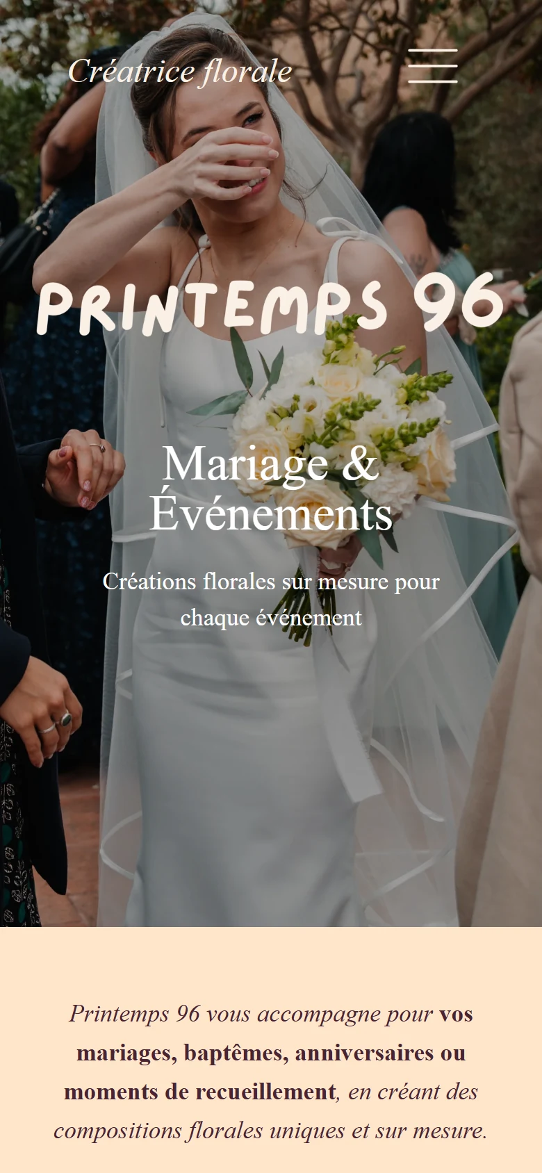 Page Mariages et Évènements de Printemps 96 sur téléphone