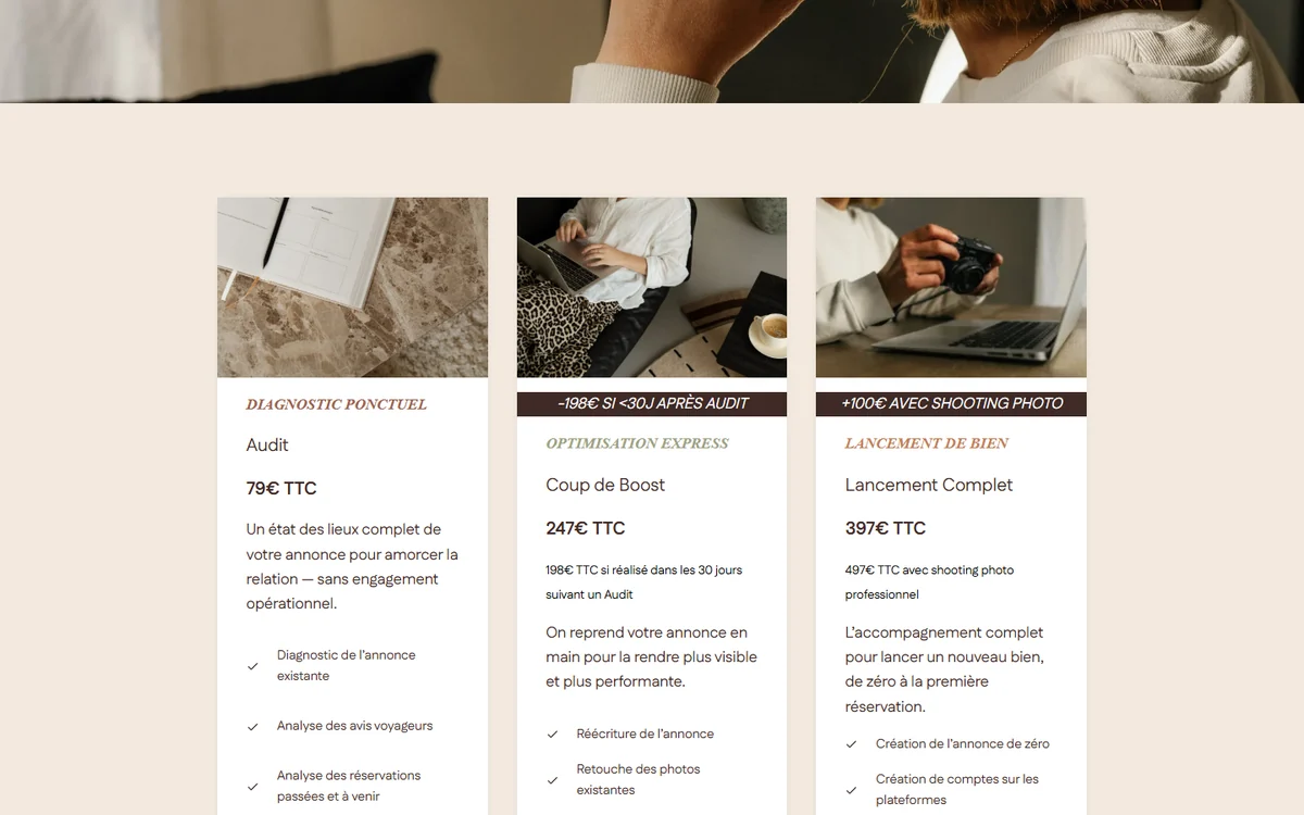 Prestations ponctuelles de Maison Cala avec leurs prix