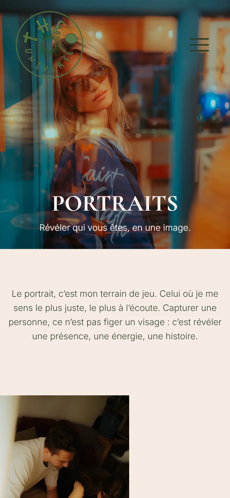 Page portraits du photographe sur téléphone