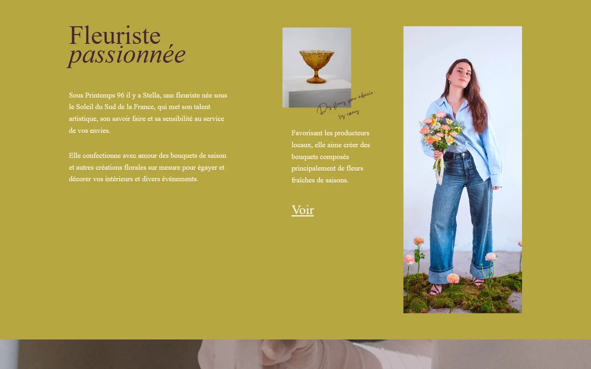 Section « Fleuriste passionnée » de l'accueil du site de Printemps 96